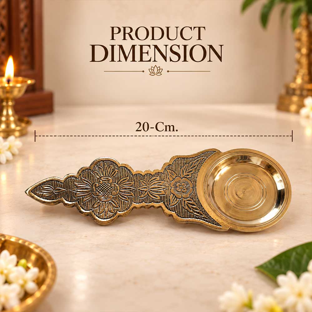 Bhakti Stores Pure Brass Kapoor Aarti Camphor Holder with 8 Inch Handle
