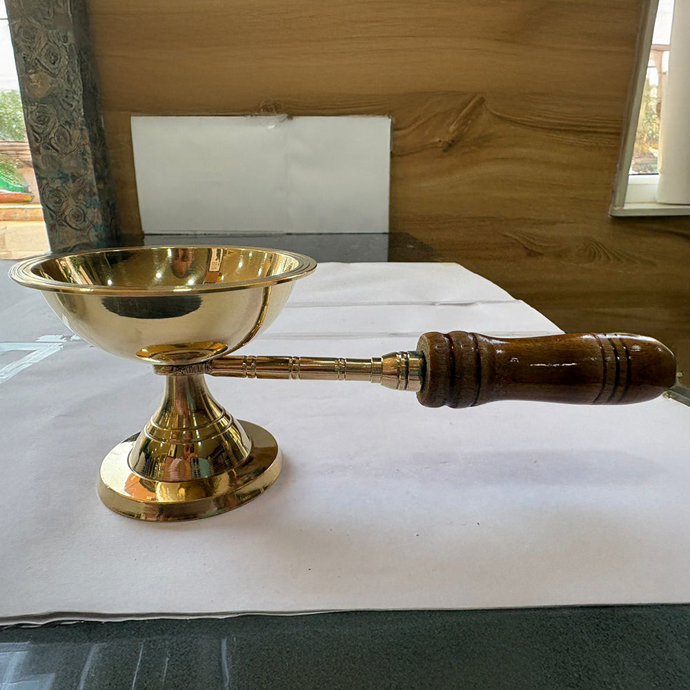 Brass Dhoop Aarti with Wooden Handle