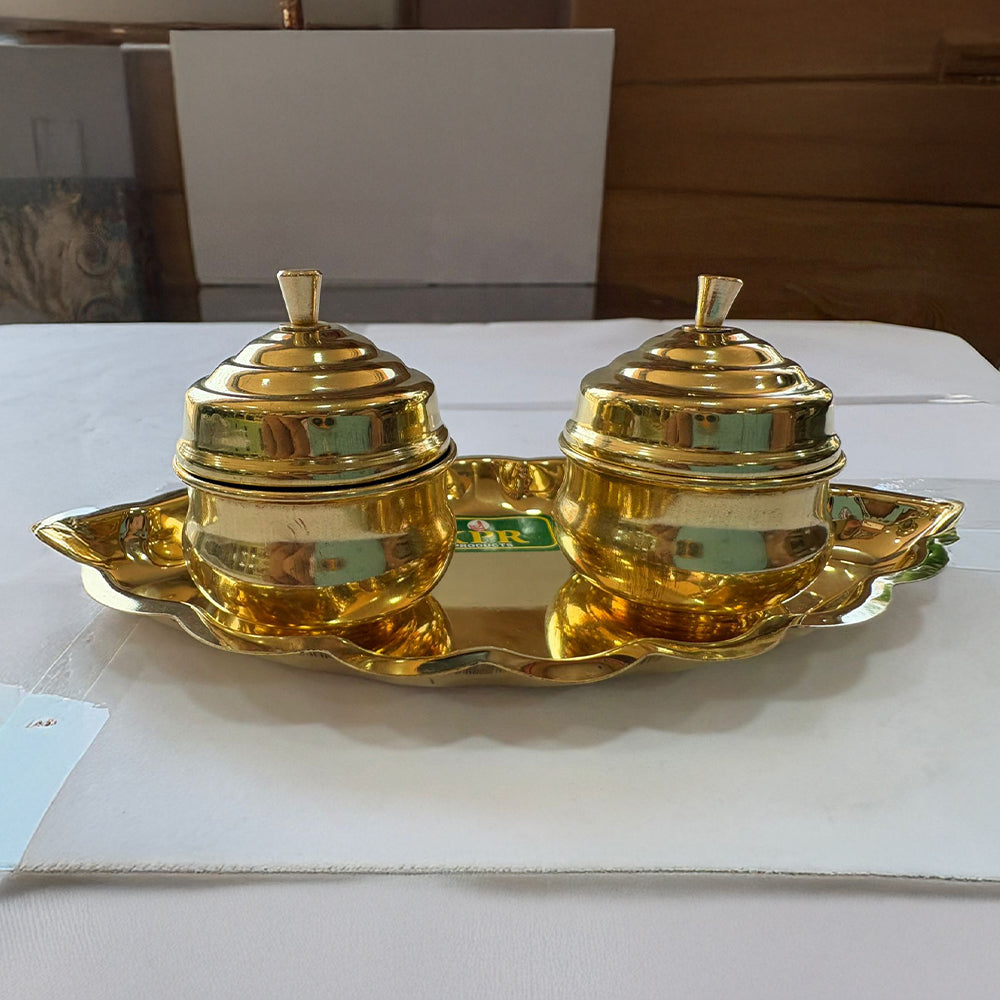 traditional brass thali set for Haldi Kumkum