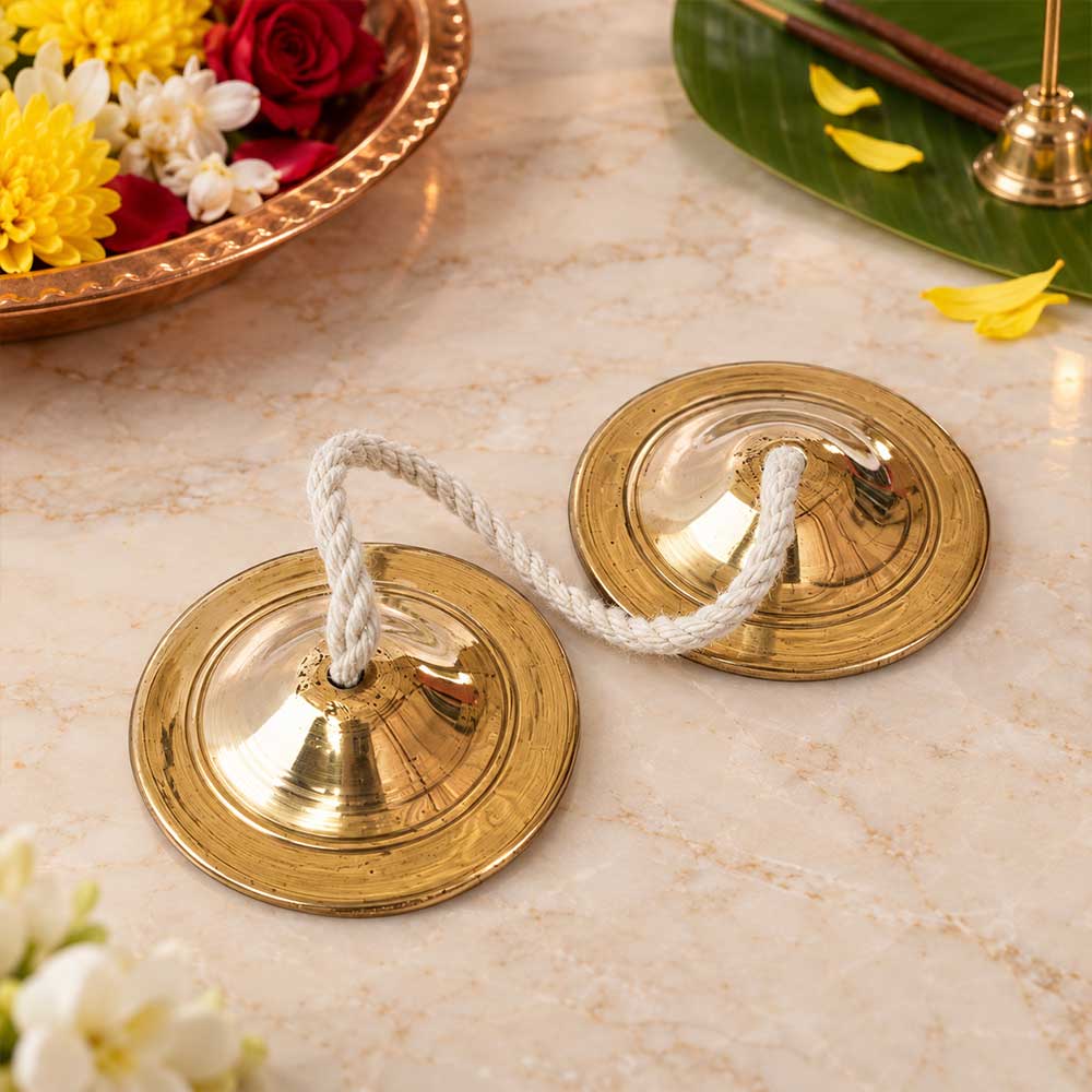 Bhakti Stores Brass Manjeera Tala 7 cm Pair for Pooja Bhajan and Kirtan