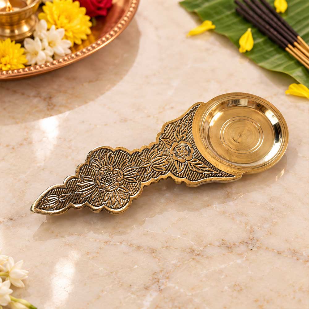 Bhakti Stores Pure Brass Kapoor Aarti Camphor Holder with 8 Inch Handle