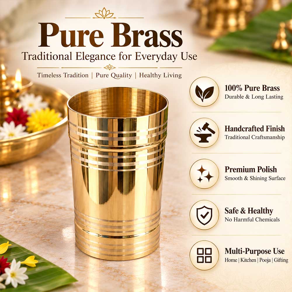 Traditional 500ml brass SHer/Ulakku measuring cup for kitchen, rice, grains and pooja – Bhakti Stores