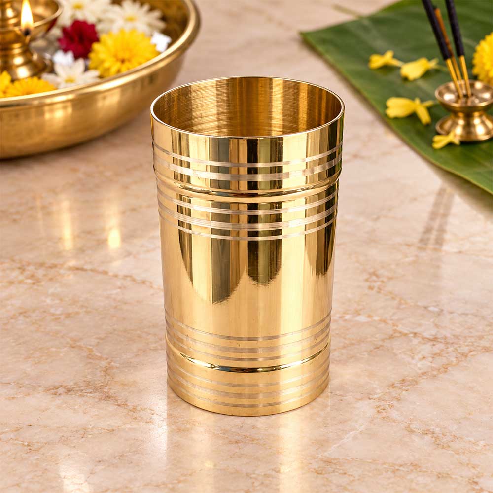 Traditional 500ml brass SHer/Ulakku measuring cup for kitchen, rice, grains and pooja – Bhakti Stores