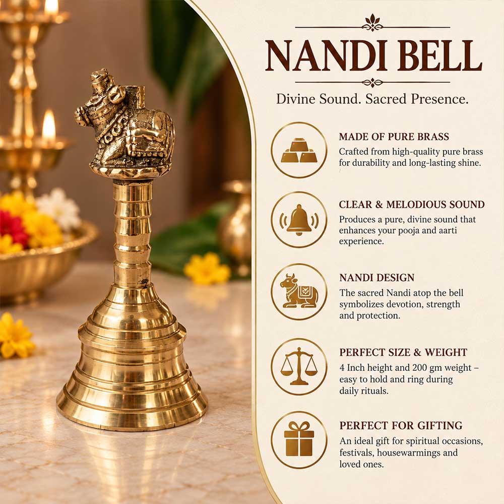 12cm brass Nandi Ghanti bell for Shiva pooja, home Mandir and temple rituals – Bhakti Stores