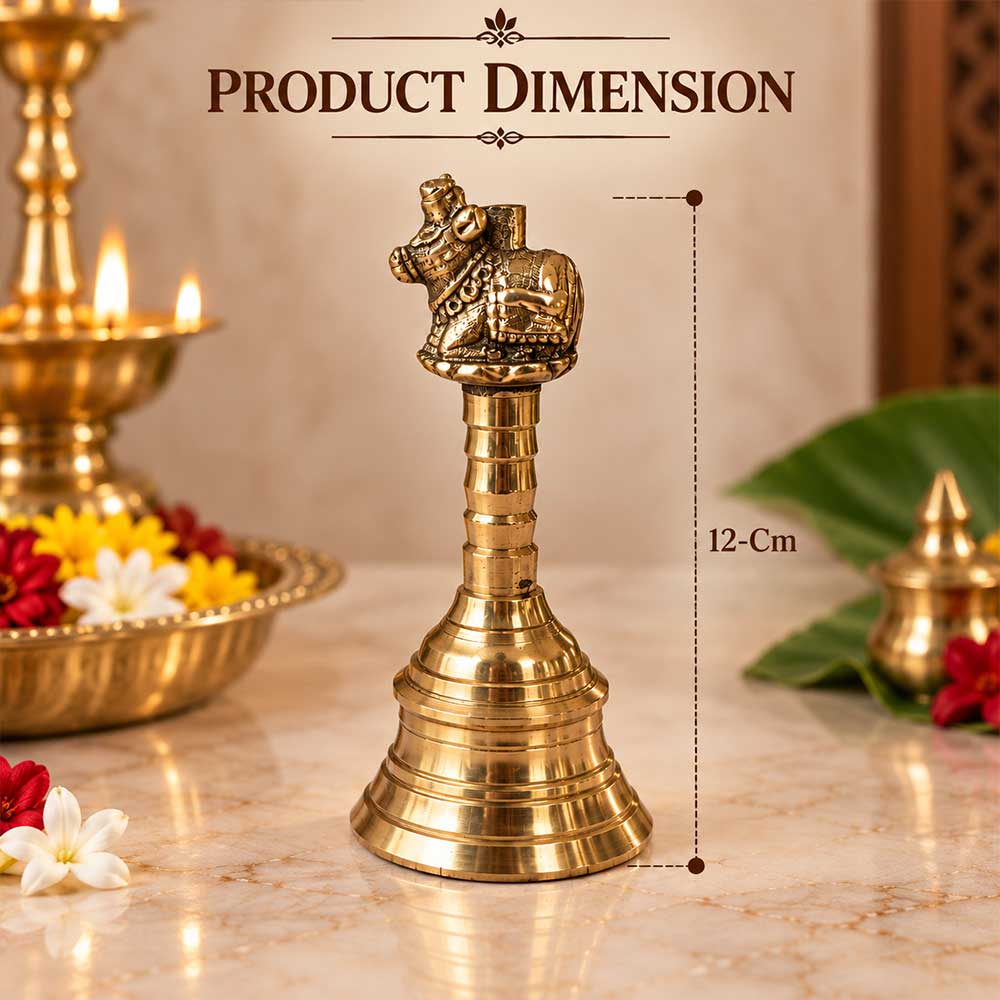 12cm brass Nandi Ghanti bell for Shiva pooja, home Mandir and temple rituals – Bhakti Stores