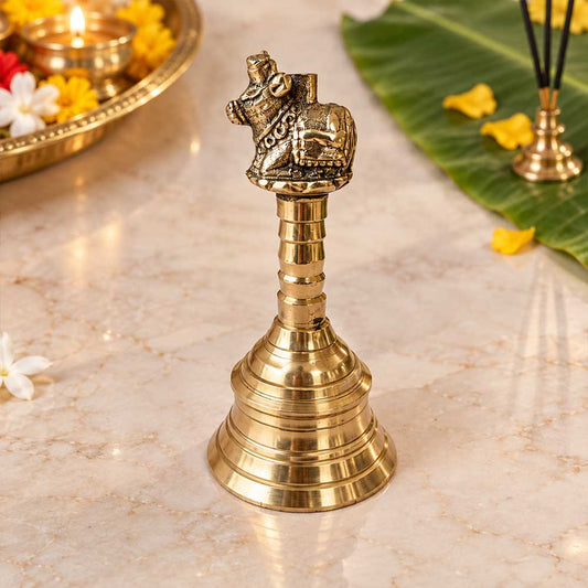 12cm brass Nandi Ghanti bell for Shiva pooja, home Mandir and temple rituals – Bhakti Stores