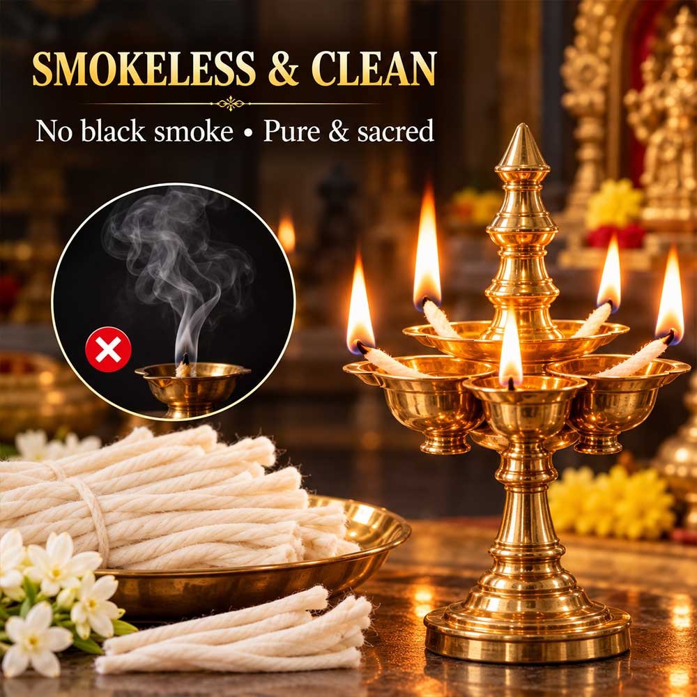 Handmade Long Cotton Pooja Wicks for Daily Aarti and Home Mandir
