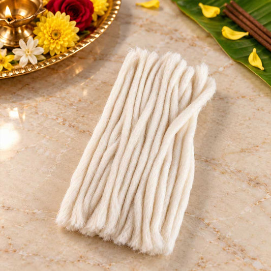6 Inch Long Cotton Wicks Lambi Batti for Diya Puja Pack of 60