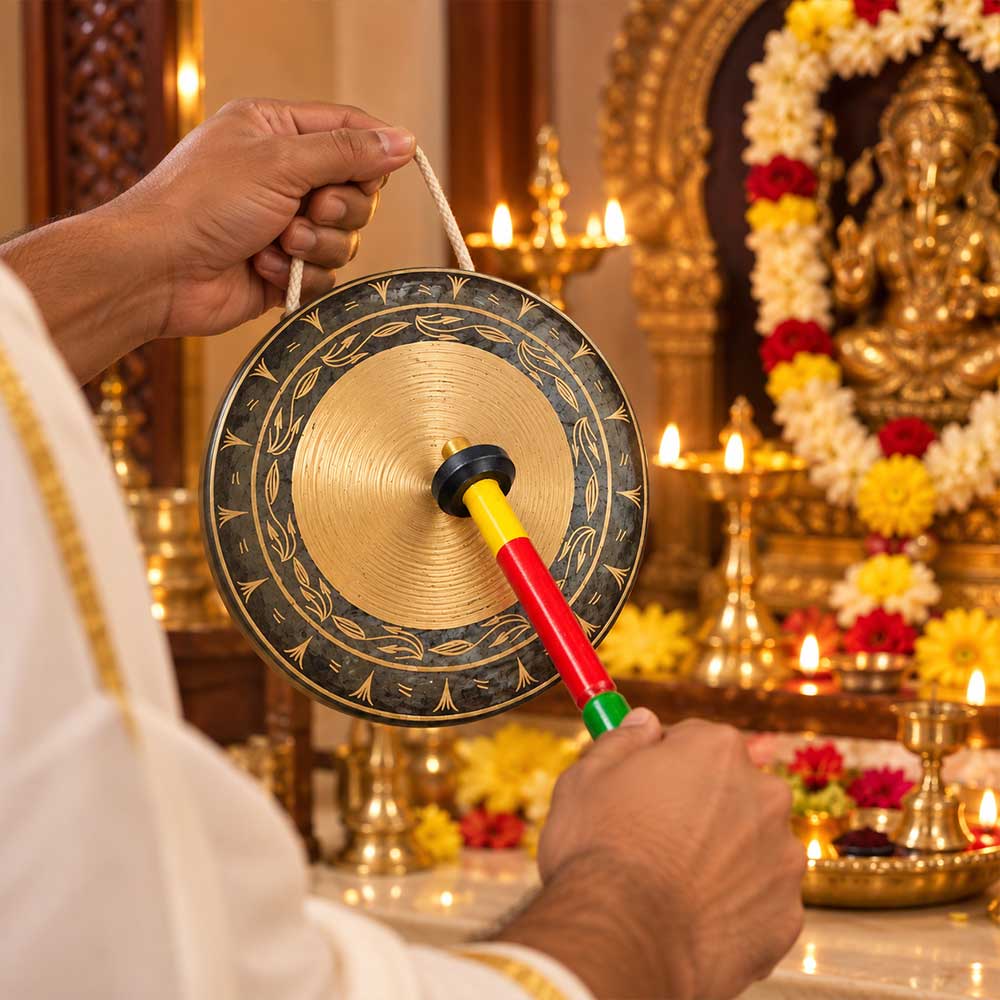 Jangetta – Handcrafted Bronze Ritual Bell with Wooden Striker | Traditional Temple Pooja Instrument