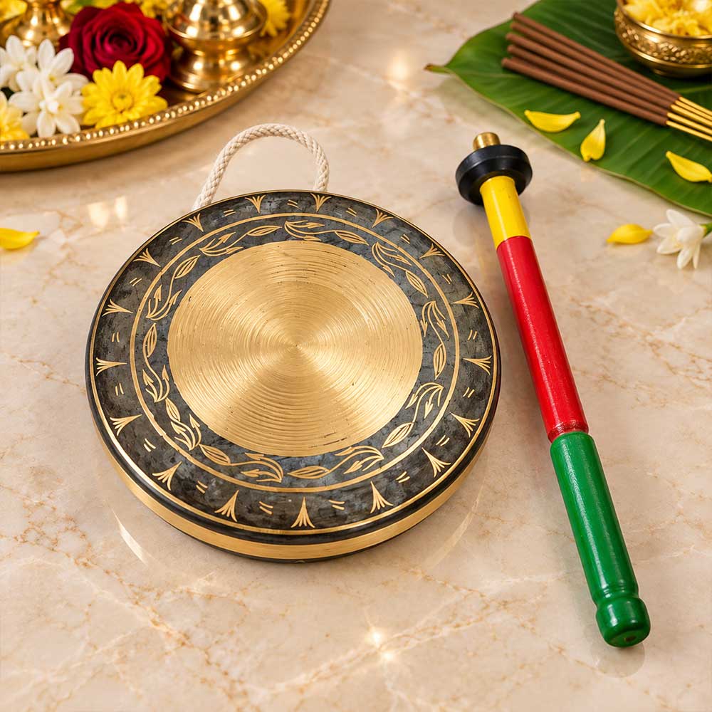 Jangetta – Handcrafted Bronze Ritual Bell with Wooden Striker | Traditional Temple Pooja Instrument