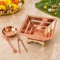 Pure Copper Hawan Kund Set with Brass Stand, Chimtha, Hawan Spoon and Copper Plate