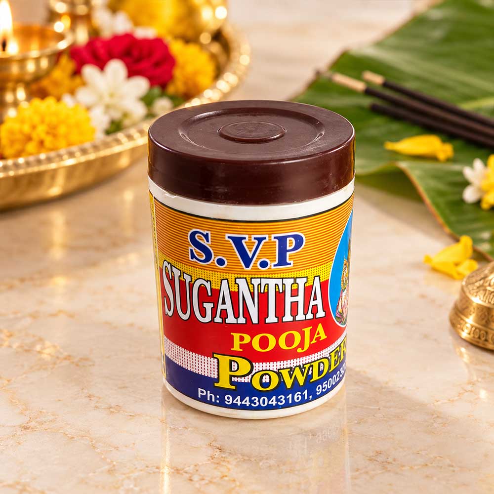 Sugantha Pooja Powder with traditional woody fragrance for deity worship and daily pooja – Bhakti Stores
