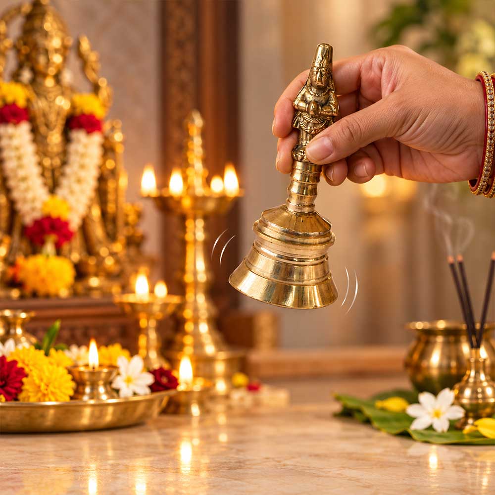 Brass Hanuman hand bell with standing Lord Hanuman idol for pooja, aarti and home Mandir – Bhakti Stores