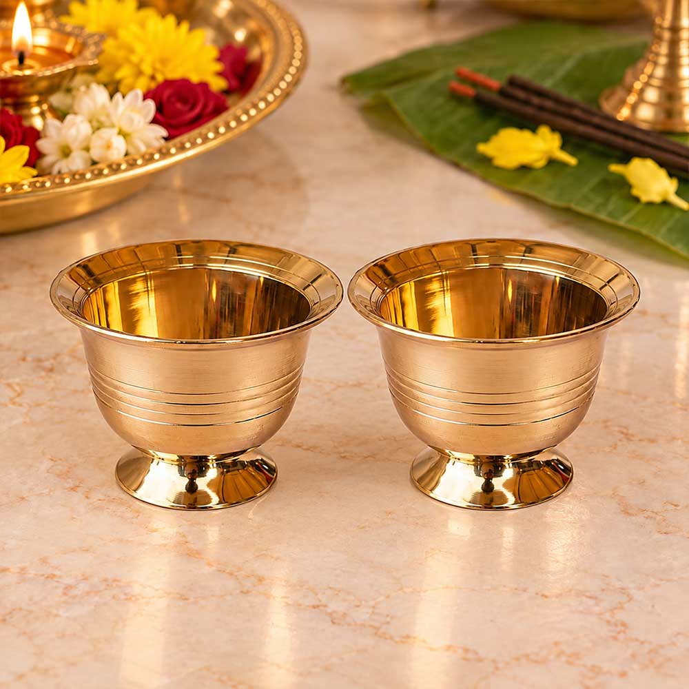Brass Chandan Kumkum Padam Payala bowl set of 2 for Haldi, Roli and pooja – Bhakti Stores