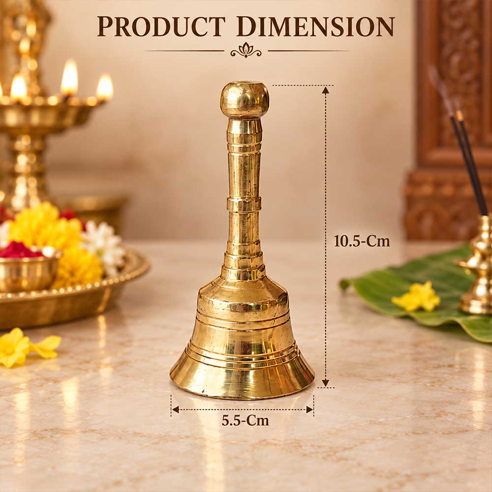 10cm traditional brass hand bell pooja ghanti for Mandir, home and office temple – Bhakti Stores