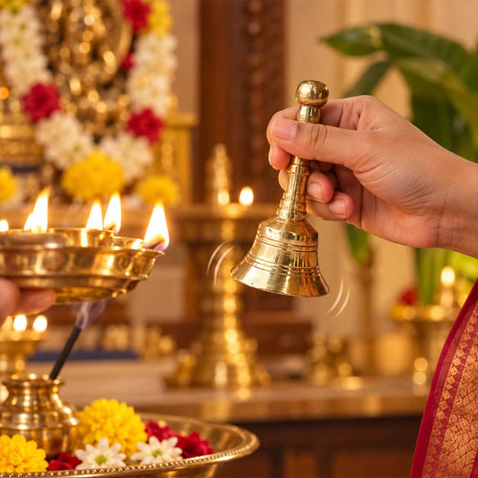 10cm traditional brass hand bell pooja ghanti for Mandir, home and office temple – Bhakti Stores