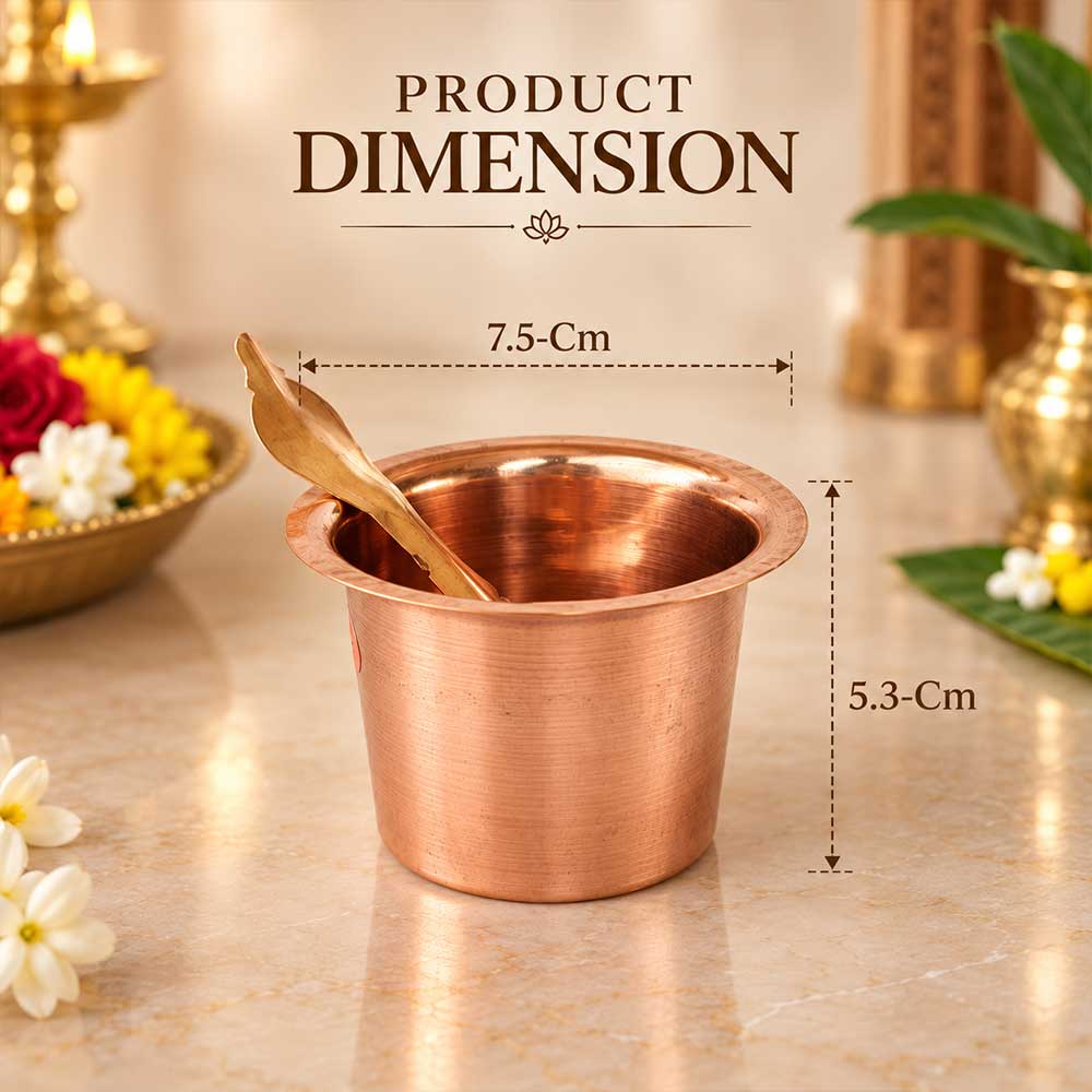 Traditional copper Panchapatra tumbler with Uddharane spoon for Hindu pooja rituals – Bhakti Stores