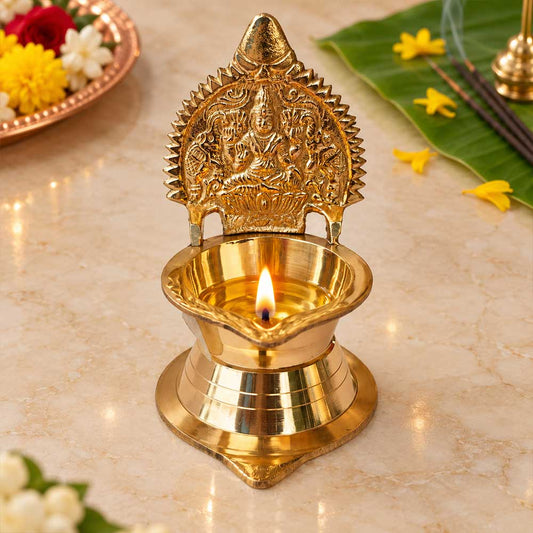 Pure Brass Laxmi Kamakshi Diya – 14 cm Traditional Oil Lamp